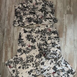 Victoria's Secret Black and Cream Floral Pajama Set